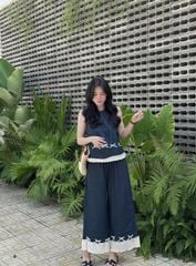VGU9862 SET JEAN VIỀN REN KẾT NƠ, QUẦN DÀI
