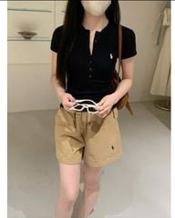 VRA0525-Áo thun body thêu ngựa phối nút Trắng (áo lẻ)