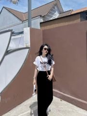 TQ4074-Set áo thun Mardi in hoa, CV dài Đen