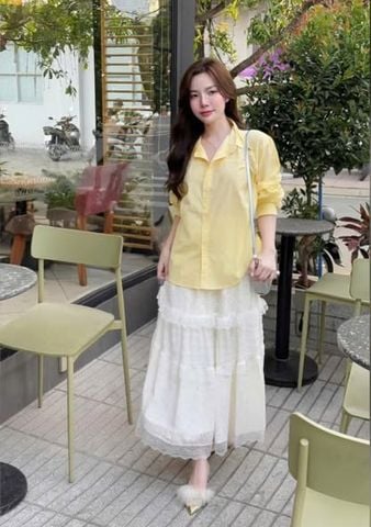 VRA0511 SET ÁO SƠMI VÀNG, CV REN TẦNG