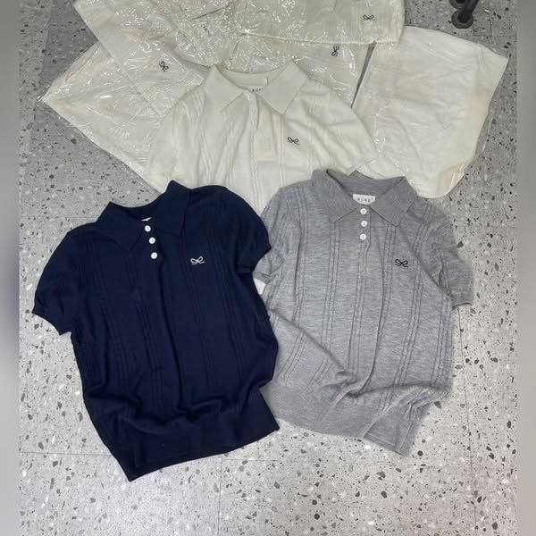 VGU9850-Áo len cổ polo thêu nơ Xanh Đen (áo lẻ)