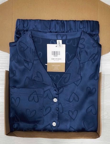 TQ4098-Set Pijama áo +quần short họa tiết tim Xanh