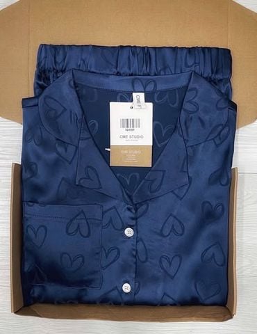 TQ4098-Set Pijama áo +quần short họa tiết tim Xanh