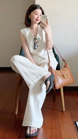 TQ4094-Set áo gile, quần dài Trắng Kem