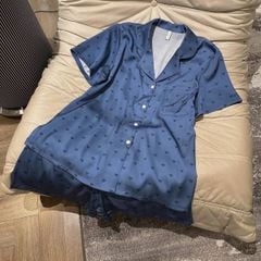 TQ4098-Set Pijama áo +quần short họa tiết tim Xanh
