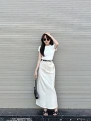 TB7975-Chân váy dài +nịt Kem
