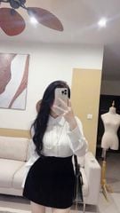 TQ4084-Set áo sơ mi trắng xếp ly ngực, CV ngắn Đen