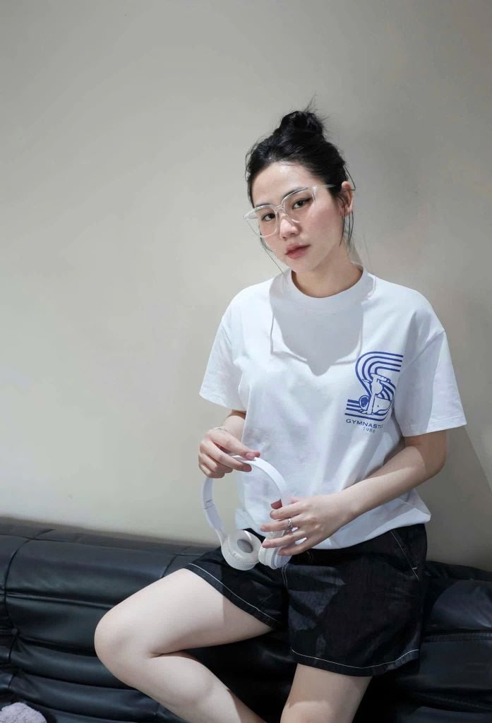 SKY7921-Set áo thun trắng in chữ 2 mặt, quần short jean Xanh