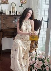 TQ1760-Đầm hoa maxi cổ yếm