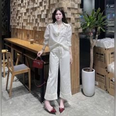 VGU9861 ÁO SƠMI XOẮN EO + ÁO REN (VÀNG -2 món)