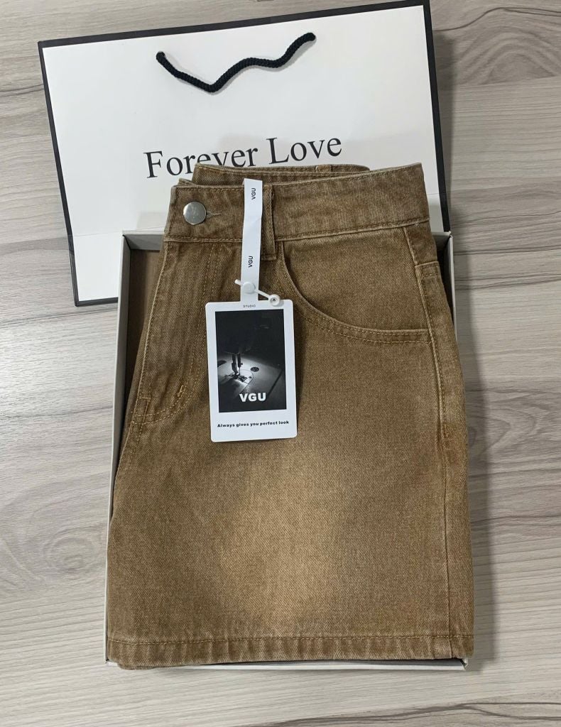VGU9888-Quần short Jean Nâu (quần lẻ -ko kèm nịt)