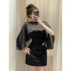 KS0516-Đầm 2 dây+ choàng kèm tag bướm Đen