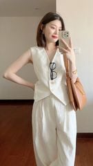 TQ4094-Set áo gile, quần dài Trắng Kem