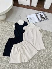 KS5075-Set linen áo nút bọc, quần short Đen