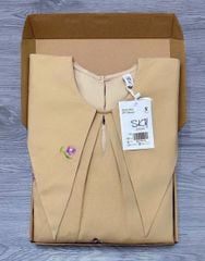 SKY7977-Đầm suông cổ nhọn thêu hoa CC Nâu