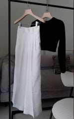 VRA0527-Set áo croptop tay dài đen, quần suông Trắng Kem