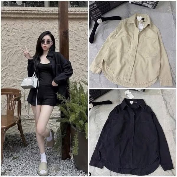 VGU9944-Áo sơ mi jean phối túi Đen (áo lẻ)