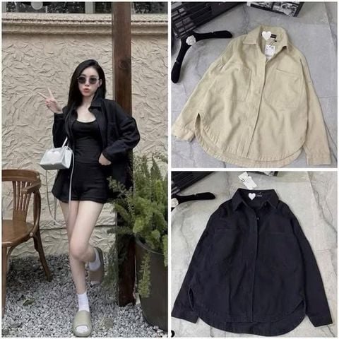 VGU9944-Áo sơ mi jean phối túi Đen (áo lẻ)