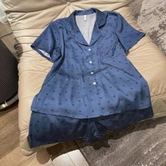 TQ4098-Set Pijama áo +quần short họa tiết tim Xanh