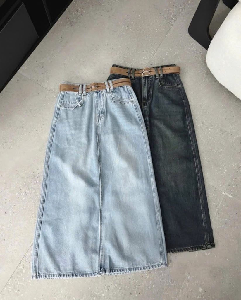 TB8019-Chân váy Jean dài Xanh Đậm (ko kèm nịt)