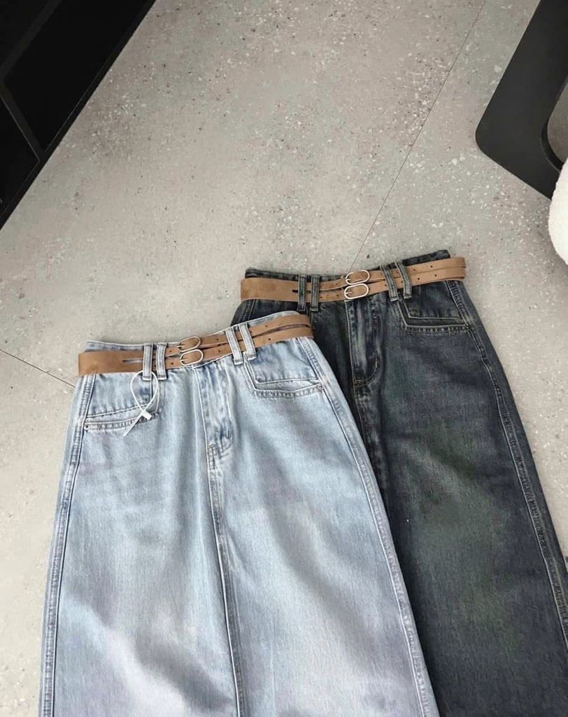 TB8019-Chân váy Jean dài Xanh Đậm (ko kèm nịt)