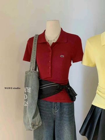 LEN2239-Áo len cổ polo thêu cá sấu Đỏ (áo lẻ)