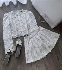 VRA0536 SET ÁO REN HOA ĐÍNH NƠ, CV XẾP LI