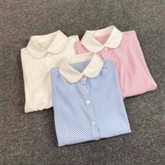 TQ4106-Set áo sơ mi sọc phối cổ sen, CV ngắn Đen (áo Hồng)