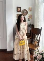 TQ1760-Đầm hoa maxi cổ yếm
