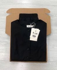 KS5075-Set linen áo nút bọc, quần short Đen