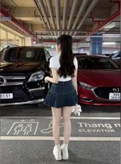 VRA0529-Set áo thun phối nút thêu chữ, CV jean ngắn