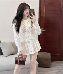 VRA0536 SET ÁO REN HOA ĐÍNH NƠ, CV XẾP LI