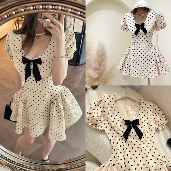 VGU9897 ĐẦM CHẤM BI TAY PHỒNG KẾT NƠ