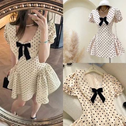 VGU9897 ĐẦM CHẤM BI TAY PHỒNG KẾT NƠ