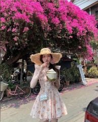 VGU0045-Đầm hoa tay cánh tiên phối ren