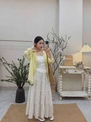 KS5088-Set 3 món CC (áo sơ mi vàng, áo thun 2dây, CV chấm bi)