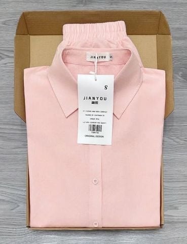 TB8070-Set áo sơ mi tay dài, quần short Hồng Nhạt