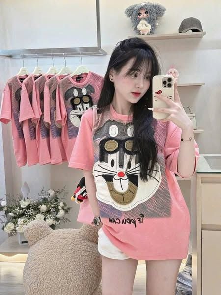 VRA0565-Áo thun thêu hình nổi Hồng (áo lẻ)