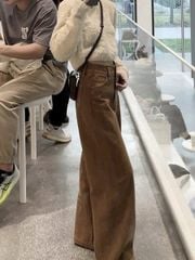 KS0586-Quần suông nhung gân Nâu (quần lẻ)