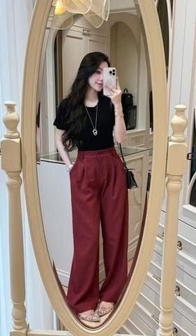 SKY8077-Set basic áo thun đen, quần tây Đỏ
