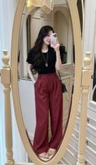 SKY8077-Set basic áo thun đen, quần tây Đỏ