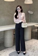 SKY8082-Set công sở, áo sơ mi kiểu + quần Đen CC