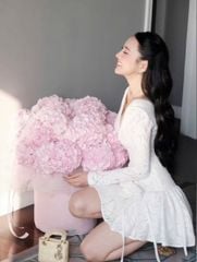 VGU0061-Đầm ren cổ V eo đính hoa Kem