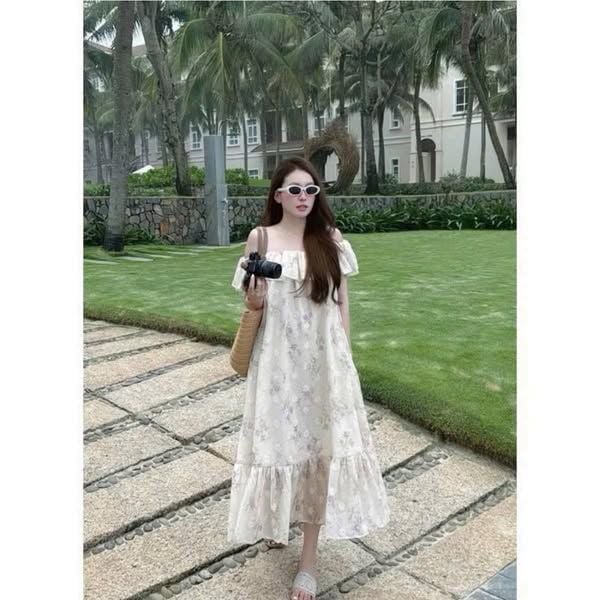 TB8087-Đầm suông bệt vai thêu hoa CC