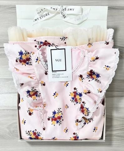 VGU0045-Đầm hoa tay cánh tiên phối ren
