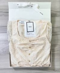 VGU0058- Đầm ren thêu tay dài Kem