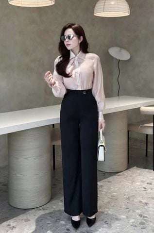 SKY8082-Set công sở, áo sơ mi kiểu + quần Đen CC
