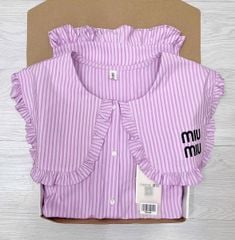 TQ4146-Set sọc áo cổ bèo thêu chữ, quần dài Tím