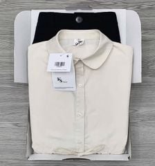 KS0609-Set áo sơ mi cổ sen nhúng bèo, quần giả váy Đen