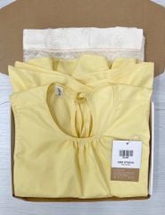 TQ4185-Set áo babydoll vàng, quần suông hoa thêu phối ren CC